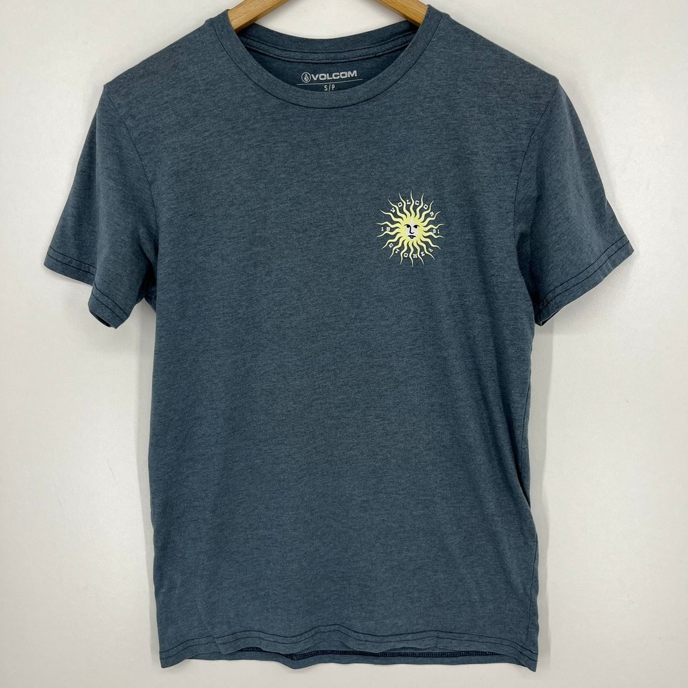Volcom Mens Small Sun Face Graphic T-Shirt Heathered Charcoal Grey Stone Tee
